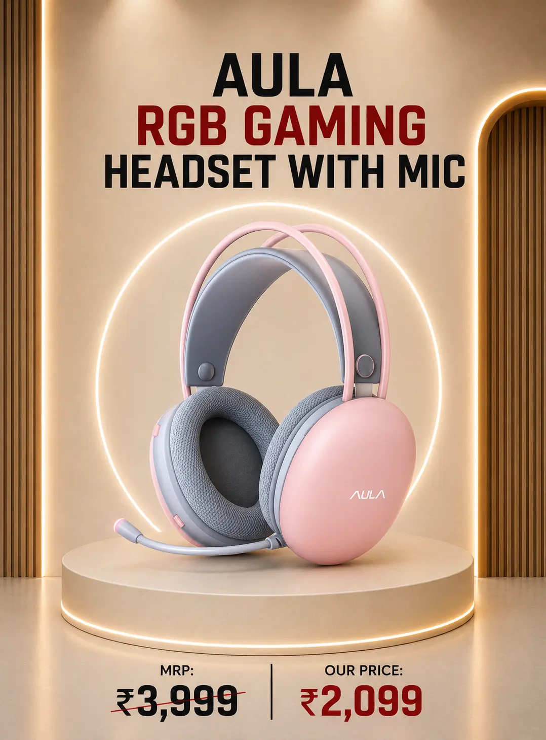 Aula S505P RGB Wired Pink Gaming Headset With Adjustable Mic
